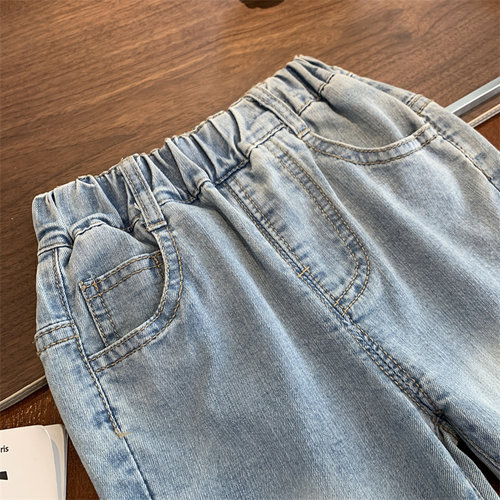女童牛仔裤夏装2025新款时尚儿童高腰显瘦九分裤小女孩弹力喇叭裤 - 图3