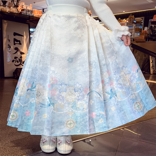 米米哈罗女童新中式马面裙加绒小女孩明制汉服半身裙冬装2025新款 - 图0