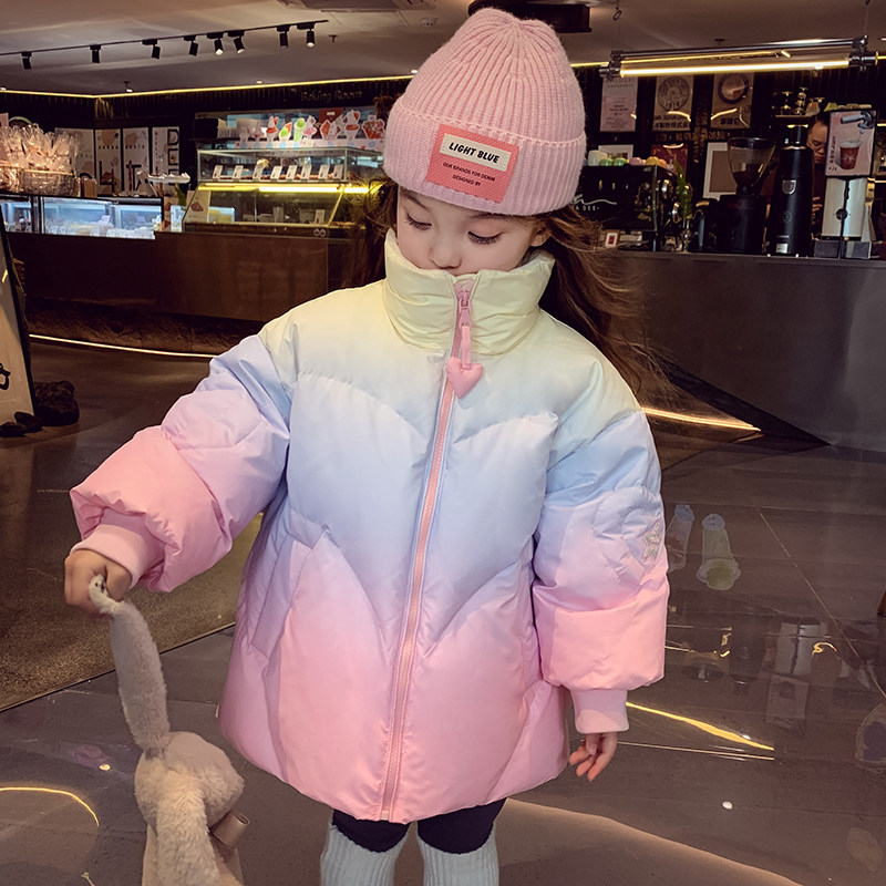 女童羽绒服90白鸭绒儿童渐变立领外套冬装2025新款加厚保暖面包服,淘宝优惠券,粉丝福利购,淘宝优惠卷