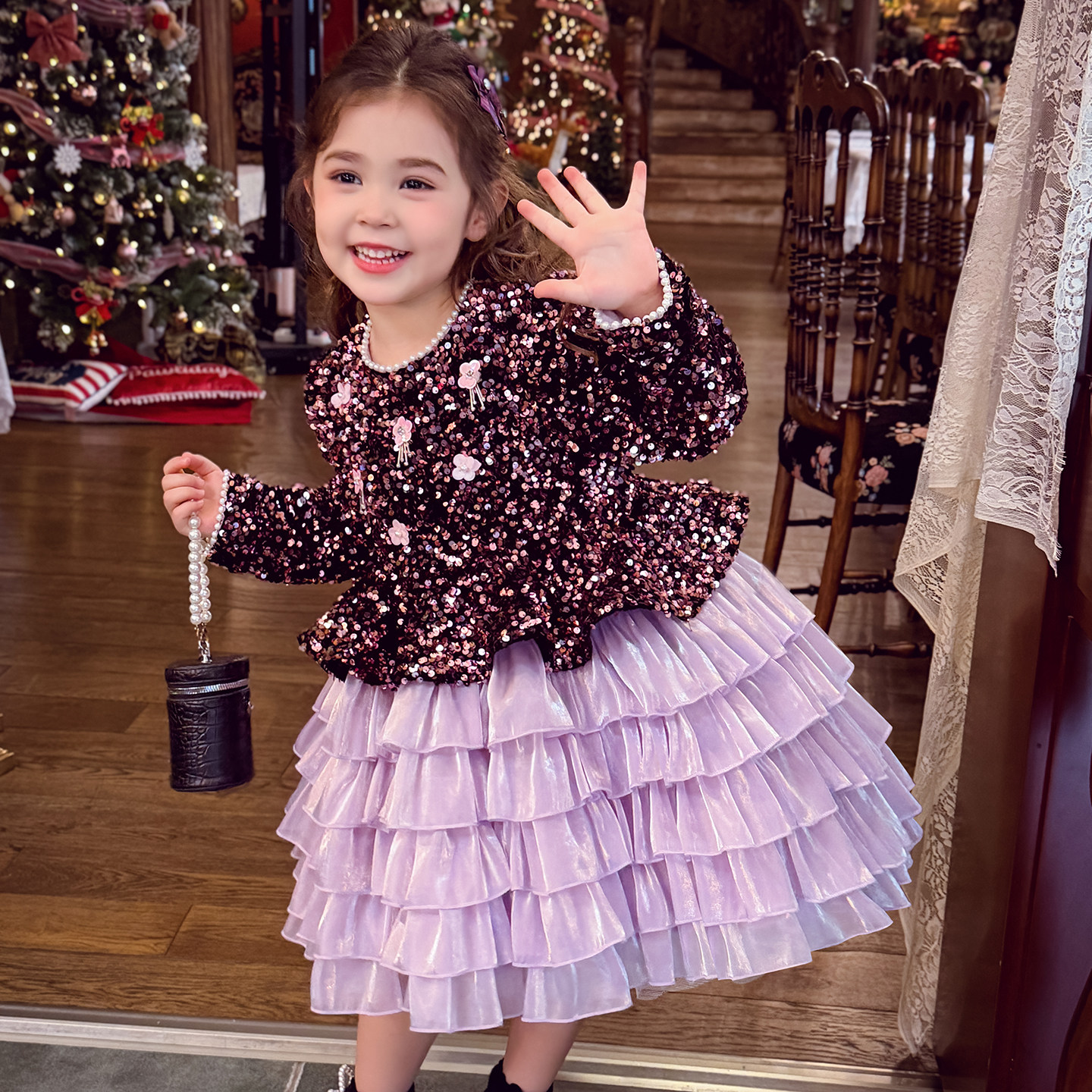 米米哈罗女童公主裙冬装2025新款儿童加绒连衣裙女孩轻奢生日礼服,淘宝优惠券,粉丝福利购,淘宝优惠卷