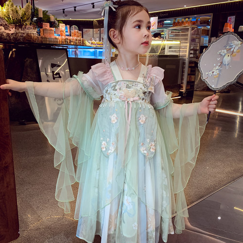 女童汉服公主裙夏季2026新款儿童国风雪纺连衣裙女孩超仙刺绣襦裙 - 图0
