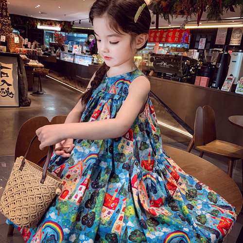 女童连衣裙夏装2025新款洋气儿童棉布裙子小女孩沙滩度假风背心裙 - 图1