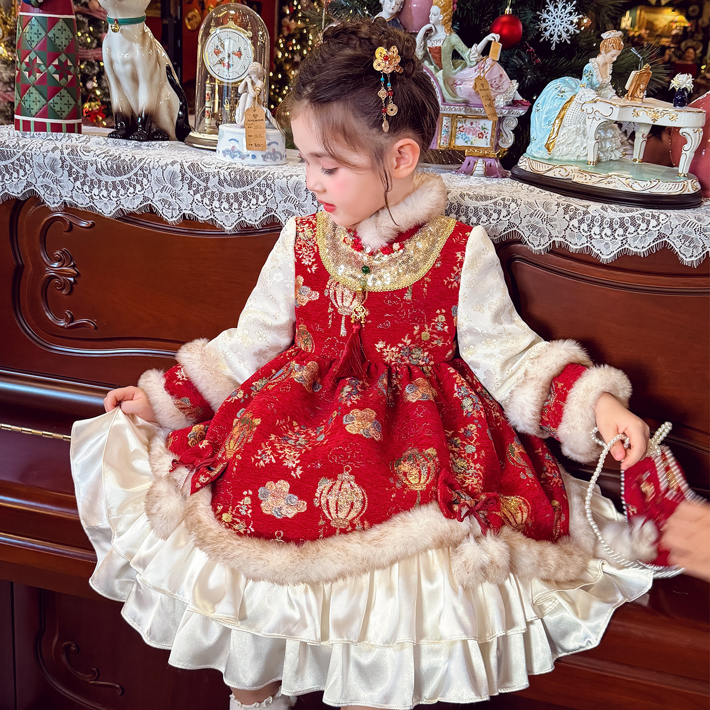 米米哈罗女童旗袍公主裙冬2026新款儿童国风加绒连衣裙女孩新年装,淘宝优惠券,粉丝福利购,淘宝优惠卷