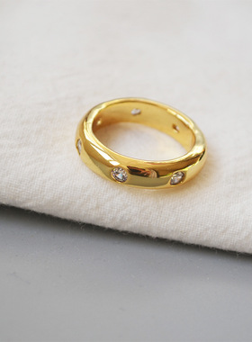 欧美小众黄铜镀金锆石戒指