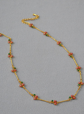 小众珐琅黄铜锁骨链镀金