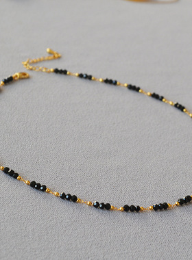 法式小众复古优雅黑色尖晶锁骨链