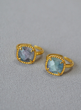 欧美小众复古刻面萤石开口戒指