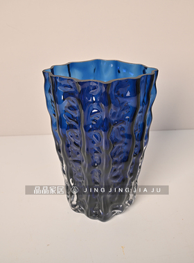 简约蓝色玻璃花器样板房酒店装饰品插花瓶家居茶几电视柜流行摆件