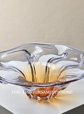 简约风现代玻璃果盘琥珀色摆件客厅茶几餐桌台面收纳盘大号水果盘