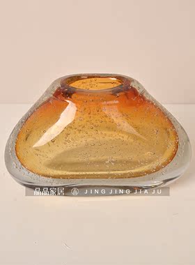 简约现代玻璃水晶小插花瓶渐变琥珀色气泡水培插花花器玄关小摆件