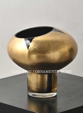 晶晶新中式手工彩绘金箔玻璃花瓶餐厅餐桌边柜装饰设计感鲜花器皿