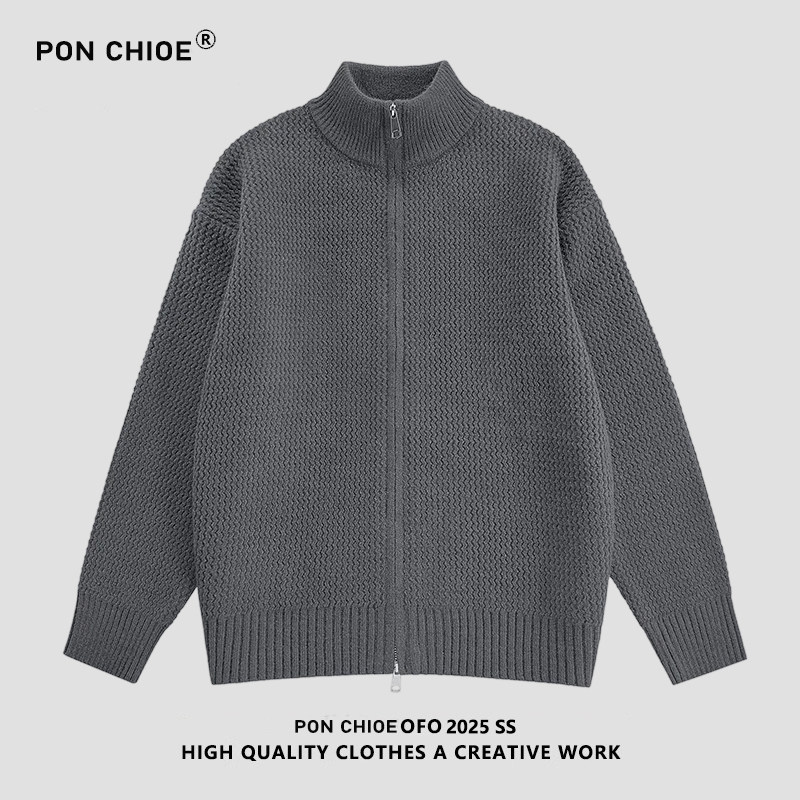 ponchioe立领开衫毛衣男款秋冬季宽松慵懒高级感潮牌针织外套,淘宝优惠券,粉丝福利购,淘宝优惠卷