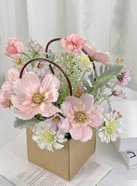 田园风仿真花摆件餐桌花艺装饰插花花束手提花盒假花插