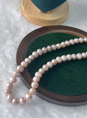 天然淡水珍珠8-9mm椭圆香槟色紫色珍珠项链轻奢高级感气质