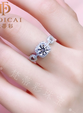 梵蒂彩女银镀金925银戒指D色莫桑