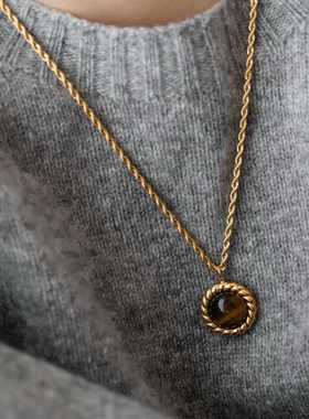 复古轻奢长款高级天然虎眼石吊坠