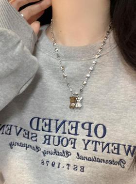 银色爱心小熊吊坠卫衣项链