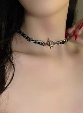 潮流小众设计感黑色颈链不锈钢