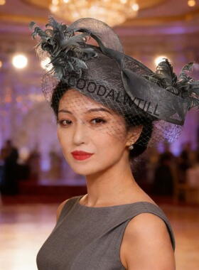 欧美复古礼帽名媛旗袍头饰晚宴礼服发饰舞台表演羽毛礼帽女性