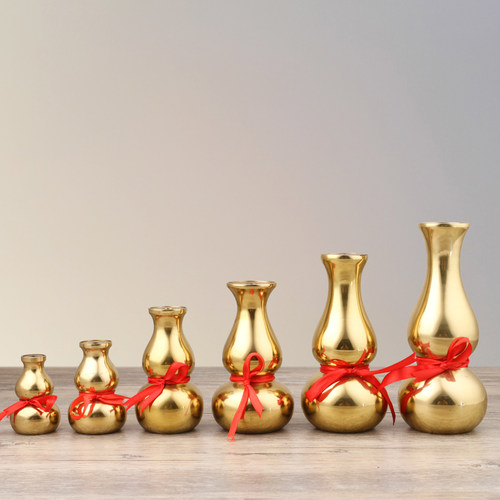 铜葫芦花瓶风水装饰品中式摆件家居喜庆用品铜钱盖八卦瓶福禄铜瓶 - 图0