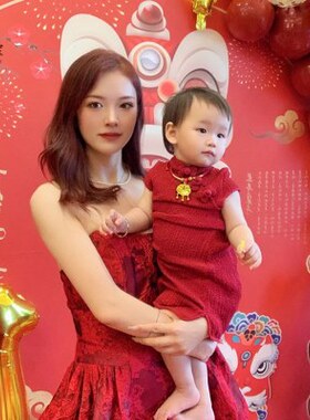 古法沙金999宝宝金锁吊坠红绳福字长命平安锁项链儿童满月周岁礼