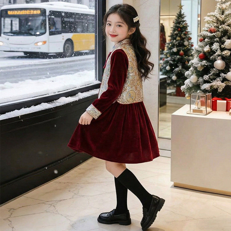 女童连衣裙冬季2026新款洋气儿童过年喜庆马甲两件套冬装女孩年服,淘宝优惠券,粉丝福利购,淘宝优惠卷