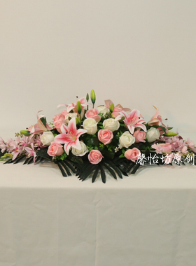会议长桌摆花花假花商务礼仪台花