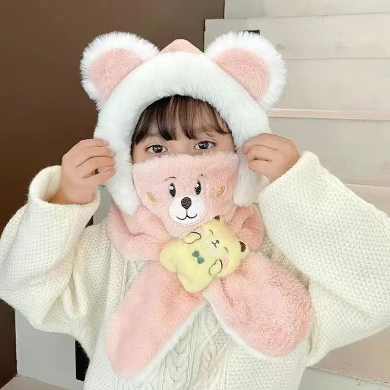 儿童帽子围巾一体2025秋冬季男童加绒保暖女童防风护耳宝宝加绒帽