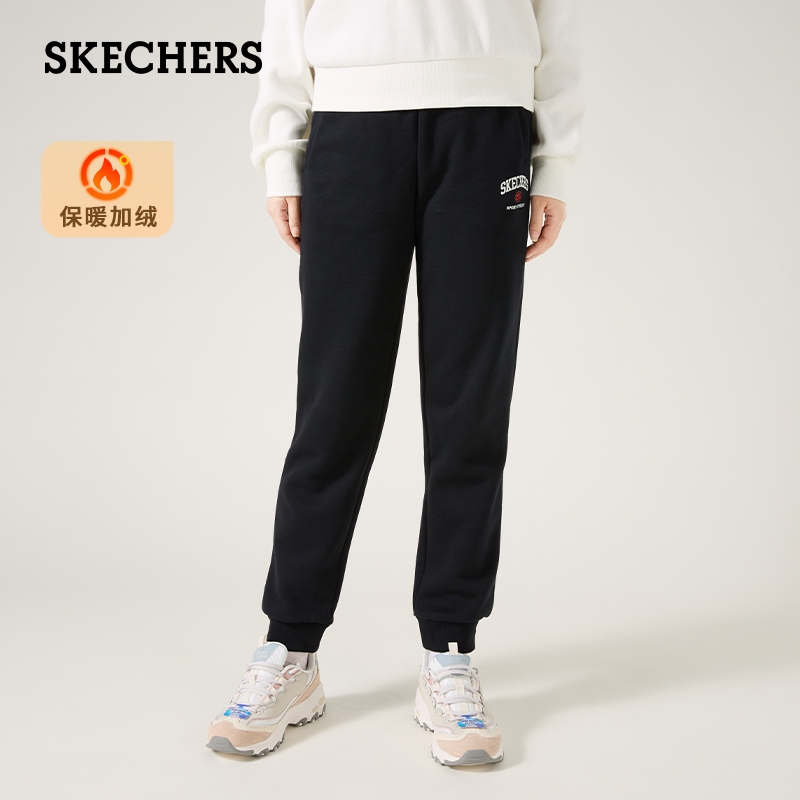 Skechers斯凯奇女子冬季新款运动卫裤束脚裤加绒保暖长裤L423W033 - 图1