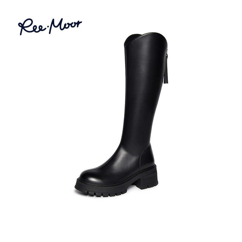 reemoor厚底不过膝长靴2025年秋冬新款v口显瘦弹力骑士靴复古睿慕,淘宝优惠券,粉丝福利购,淘宝优惠卷