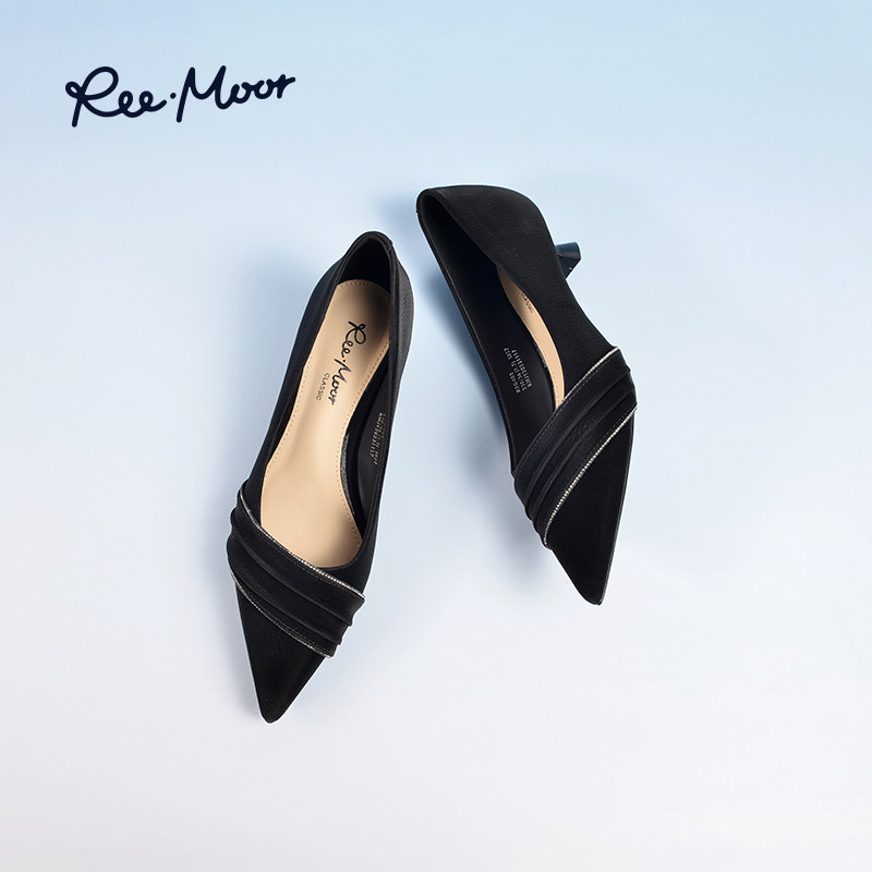 reemoor尖头粗跟裸色高跟鞋法式平底单鞋2026年春夏新款时尚百搭,淘宝优惠券,粉丝福利购,淘宝优惠卷