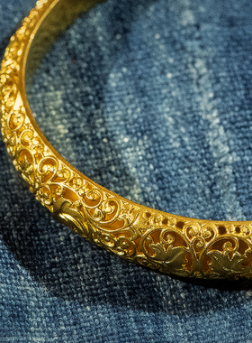万事如意花丝足金古法手镯新品