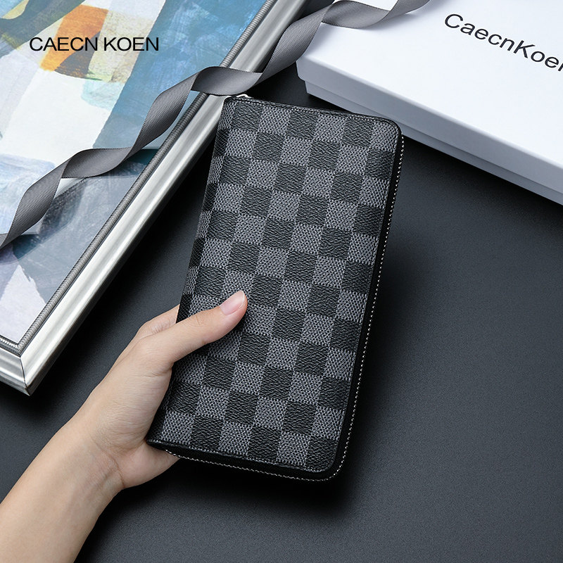 j ck真皮长款拉链格子青年男士钱包 jck钱包