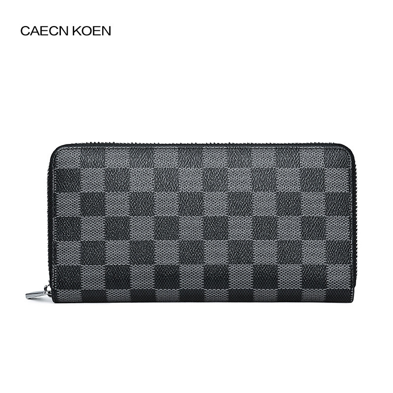 j ck真皮长款拉链格子青年男士钱包 jck钱包