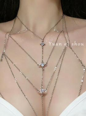 日韩高端新潮胸链比基尼锁骨链身体链闪钻性感项链女链多层气质