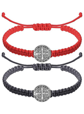 蓝色跨境手工编织可调节手绳套装十字架圣母玛利亚礼物手链跨境