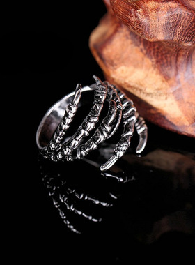 复古欧美风潮范男女情侣戒指 羽毛鹰爪霸气戒指指环时尚尾戒配饰