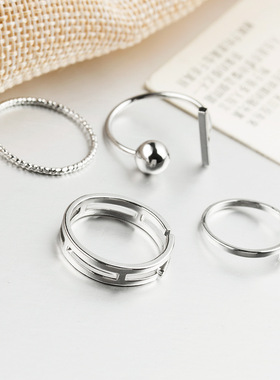 韩国简约个性四件套戒指女ins时尚关节戒指开口指环套装新款手饰