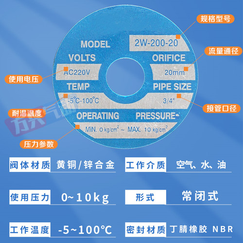 2W200-20电磁阀水阀AC220V控制开关气阀DC24V两通常闭阀6分气动阀 - 图2