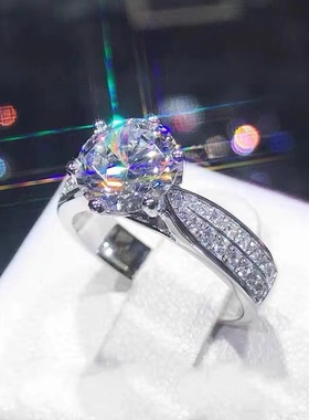 配证书假一赔十 925六爪莫桑石仿真求婚钻戒指女情侣戒指生日礼物
