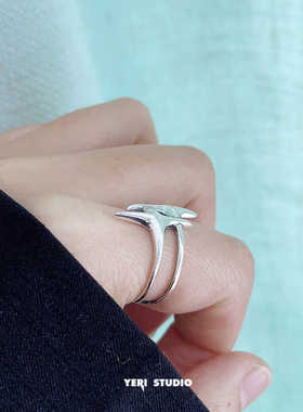 925纯银四芒星戒指百搭也里