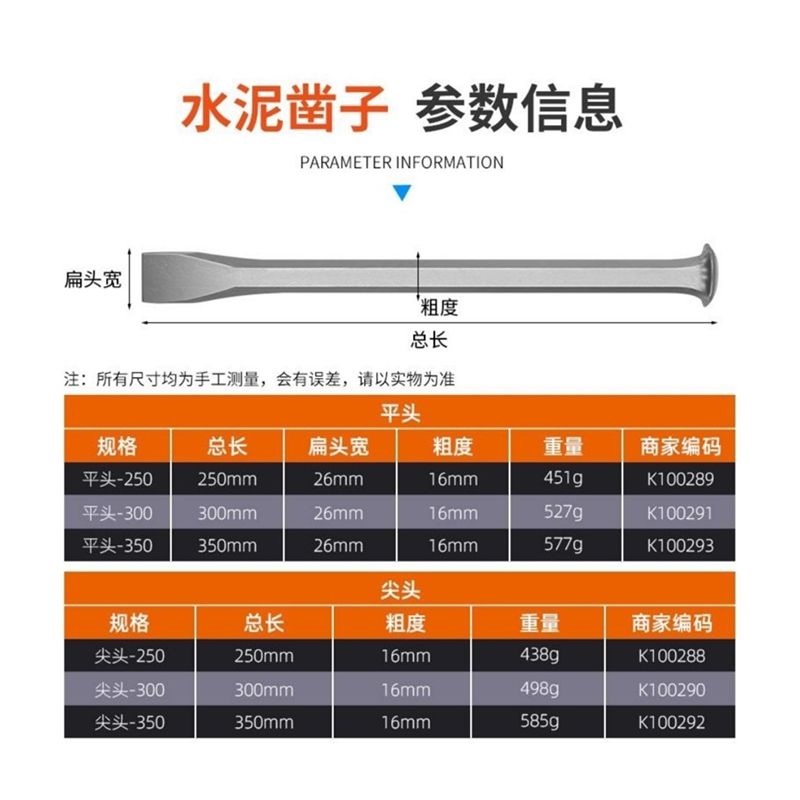 水泥凿子手工錾子特钢扁头凿样冲冲子凿劈石器石匠锤子石工凿钎子-图1