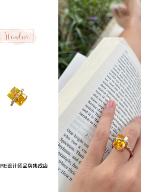 ABYB KVK 小众气质女竹节黄水晶开口戒指925纯银欧美轻奢款指饰品