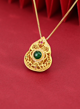 S925纯银镂空葫芦宫廷风项坠女