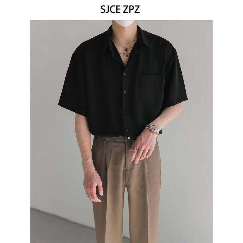 25白色衬衫男士免烫潮流夏季寸衫休闲百搭宽松古巴领高级垂感衬衣,淘宝优惠券,粉丝福利购,淘宝优惠卷