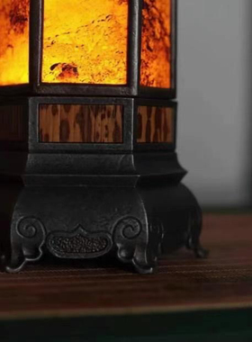 凡湘妃竹石头六方灯茶室烛台氛围灯高级感茶桌布置灯茶空间摆放小