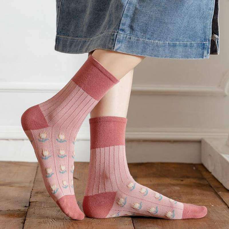 春秋季ins潮四季可爱提花中筒袜 奈玛奥短袜/打底袜/丝袜/美腿袜