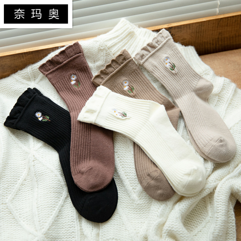 春秋季ins潮四季款木耳边中筒袜 奈玛奥短袜/打底袜/丝袜/美腿袜