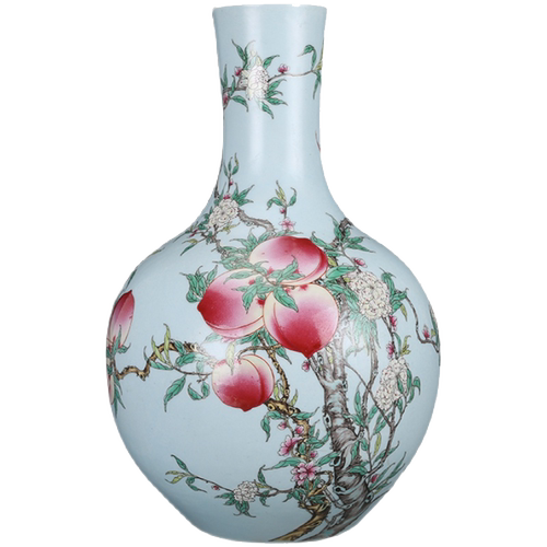 花瓶清雍正瓷器粉彩九桃天球瓶仿古瓷器古董古玩老货收藏陶瓷花瓶_虎窝淘