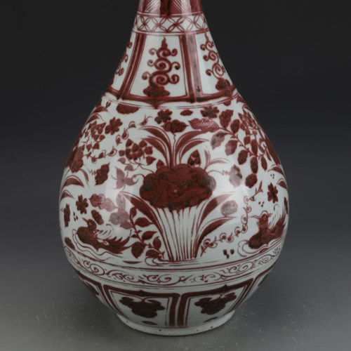 元釉里红鸳鸯莲池玉壶春瓶古董古玩收藏品中国风花瓶老物件瓷器 元釉里红鸳鸯莲池玉壶春瓶古董古玩收藏品中国风花瓶老物件瓷器